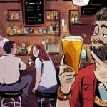 Snob toando cerveza en un bar