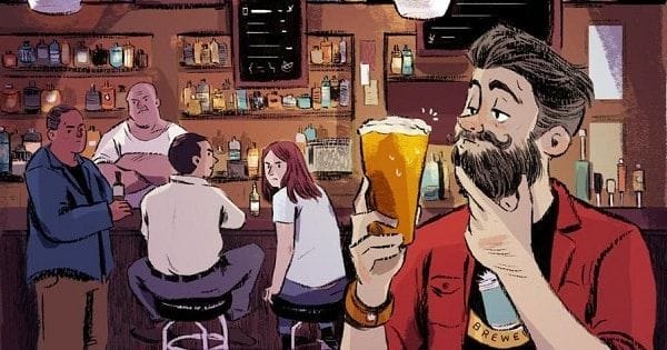 Cliches cerveceros Snob toando cerveza en un bar