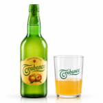 Botella y vaso de sidra Trabanco
