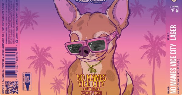 Etiqueta de No Mames Vice City, una de las cervezas de GTA 6 Etiqueta de la cerveza No Mames Vice City de Tripping Animals Brewing, una de las cervezas de GTA 6 aprobadas en Estados Unidos