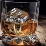 Vaso de licor con hielo sobre una mesa de madera, ilustración de los tipos de alcoholismo